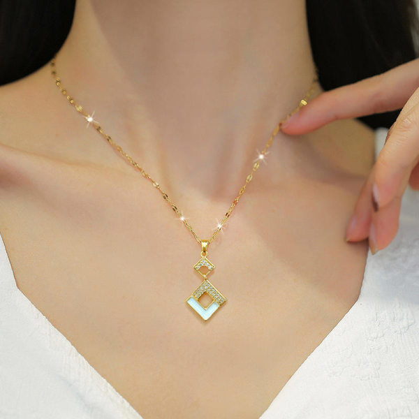 Geometric Diamond Pendant Gold Necklace
