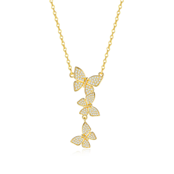 Zircon Three Butterfly Pendant Necklace For Women