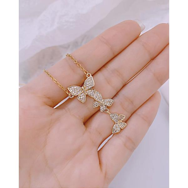 Zircon Three Butterfly Pendant Necklace For Women
