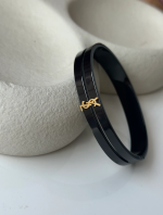 Black Enamel Cuff Bracelet with Gold YSL Monogram