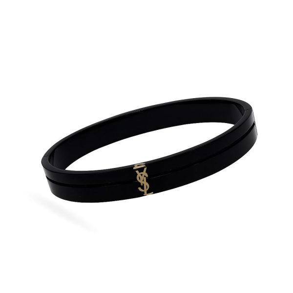 Black Enamel Cuff Bracelet with Gold YSL Monogram