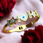 White Shell Heart and Star Shaped Evil Eye Kada Bracelet