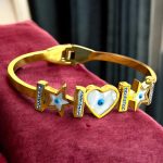 White Shell Heart and Star Shaped Evil Eye Kada Bracelet