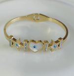 White Shell Heart and Star Shaped Evil Eye Kada Bracelet