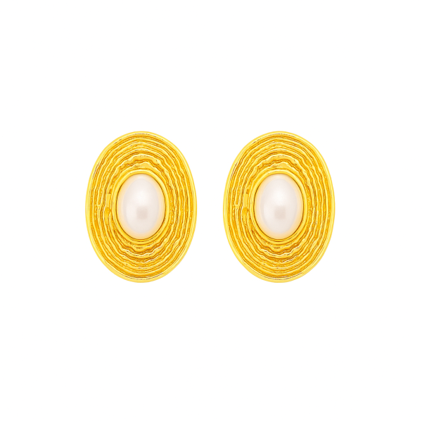 Oval Mother-of-Pearl Anti-Tarnish Stud Earrings