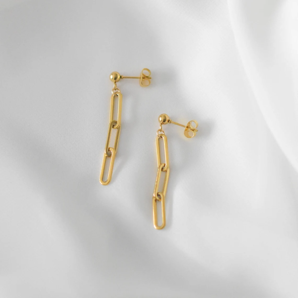 Italian Paperclip Link Drop Liner Stud Earrings for Women
