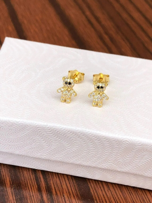 Cubic Zirconia Teddy Bear Studs Earrings for Women
