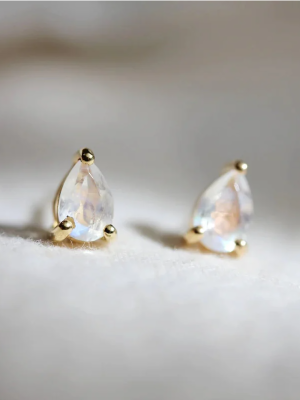 Little Gold Moonstone Pear Studs Earrings
