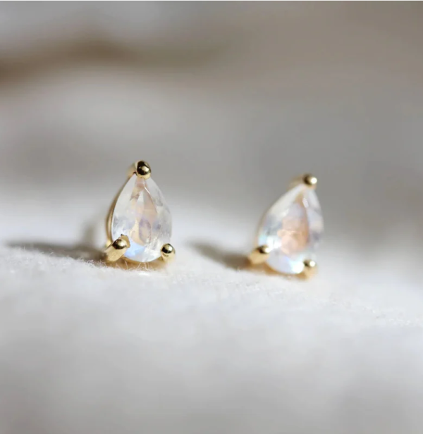 Little Gold Moonstone Pear Studs Earrings