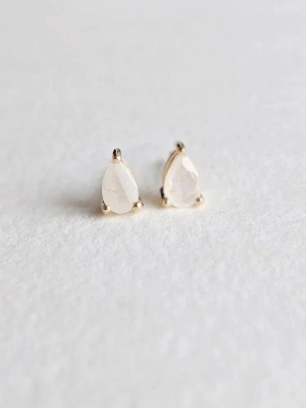 Little Gold Moonstone Pear Studs Earrings