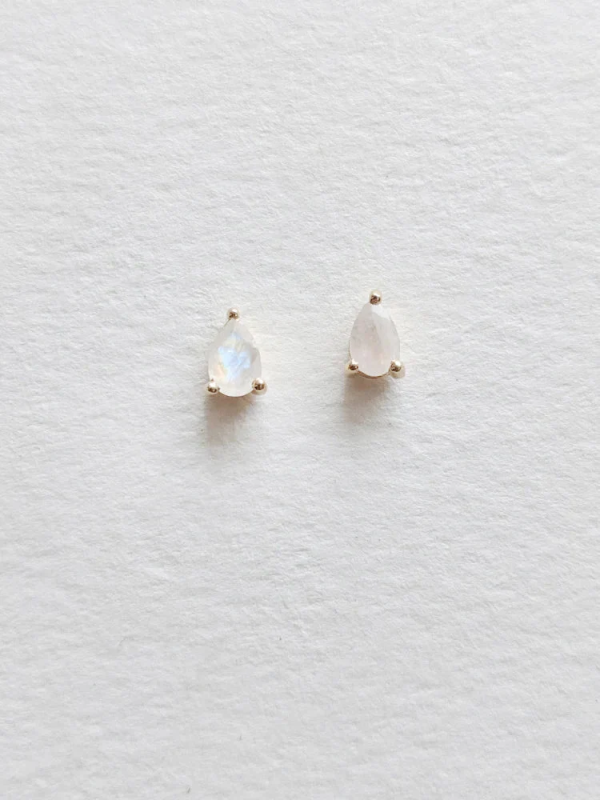Little Gold Moonstone Pear Studs Earrings