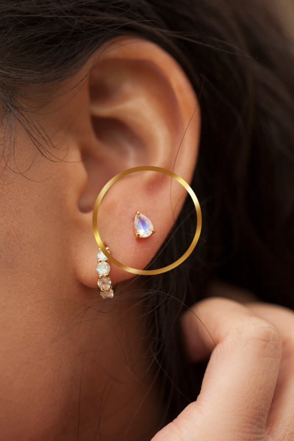 Little Gold Moonstone Pear Studs Earrings
