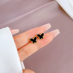 Studded Butterfly Earrings (Black) Anti-Tarnish Earring For Women