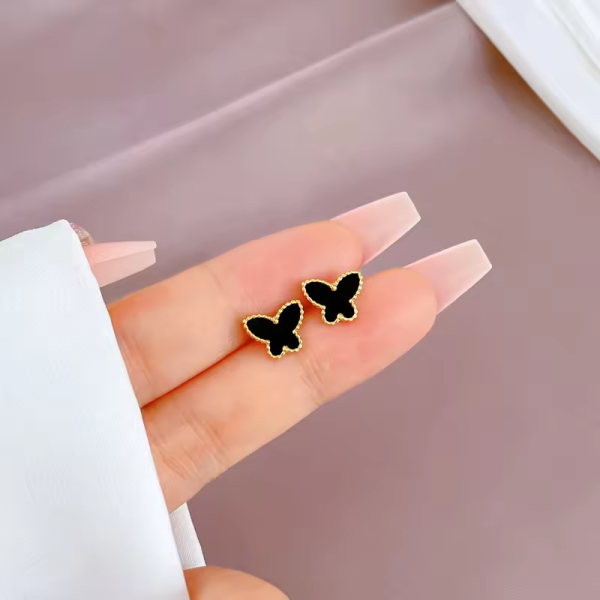Studded Butterfly Earrings (Black) Anti-Tarnish Earring For Women