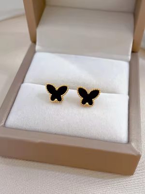 Studded Butterfly Earrings (Black) Anti-Tarnish Earring For Women