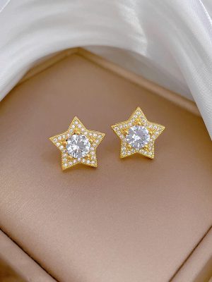 Five-Pointed Star Zircon Anti-Tarnish Earrings For Women