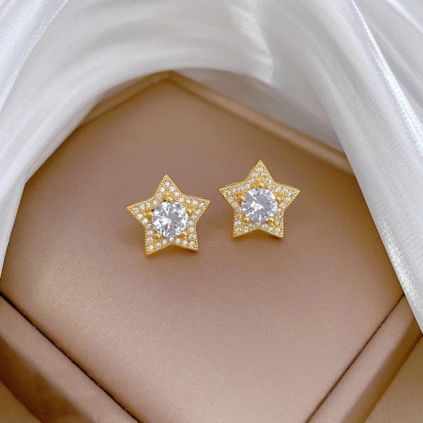 Five-Pointed Star Zircon Anti-Tarnish Earrings For Women