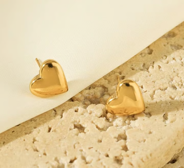 Gold Heart Shape Anti-Tarnish Stud Earrings For Women