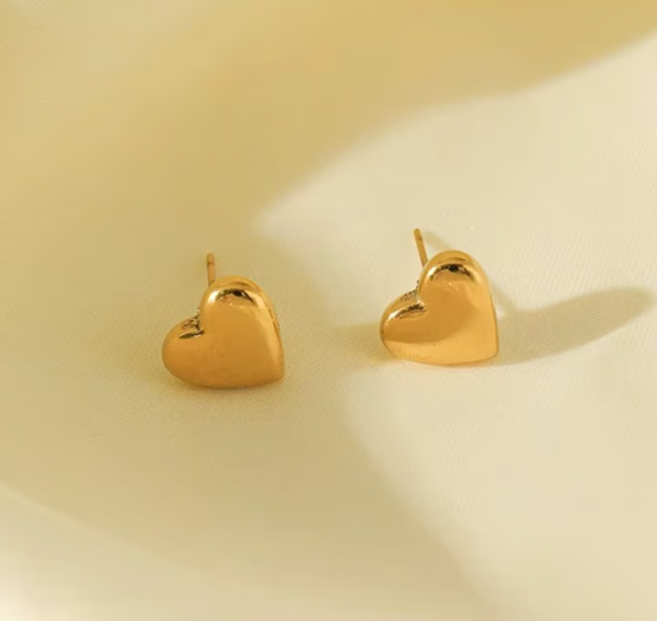 Gold Heart Shape Anti-Tarnish Stud Earrings For Women