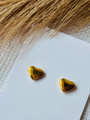 Gold Heart Shape Anti-Tarnish Stud Earrings For Women