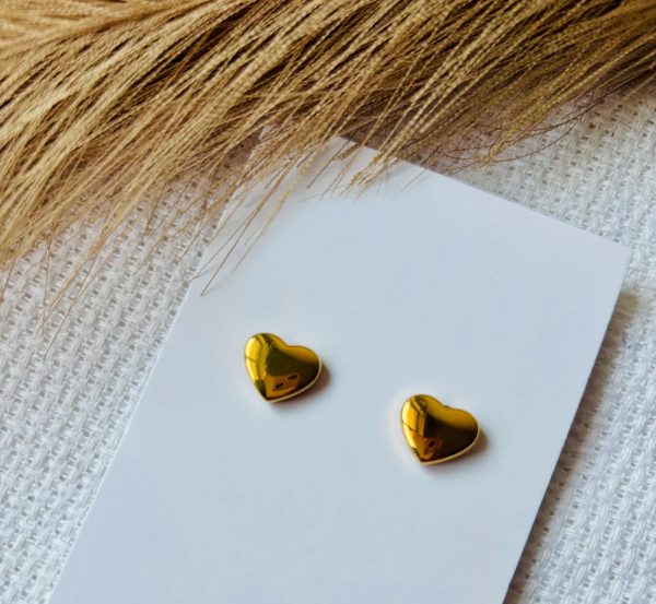 Gold Heart Shape Anti-Tarnish Stud Earrings For Women