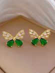 Green Crystal Openwork Butterfly Earrings