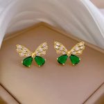 Green Crystal Openwork Butterfly Earrings