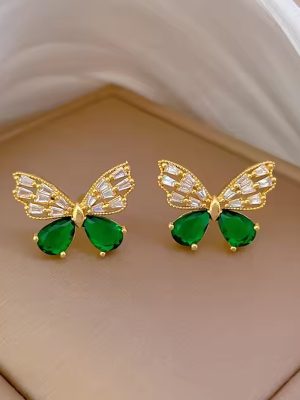 Green Crystal Openwork Butterfly Earrings