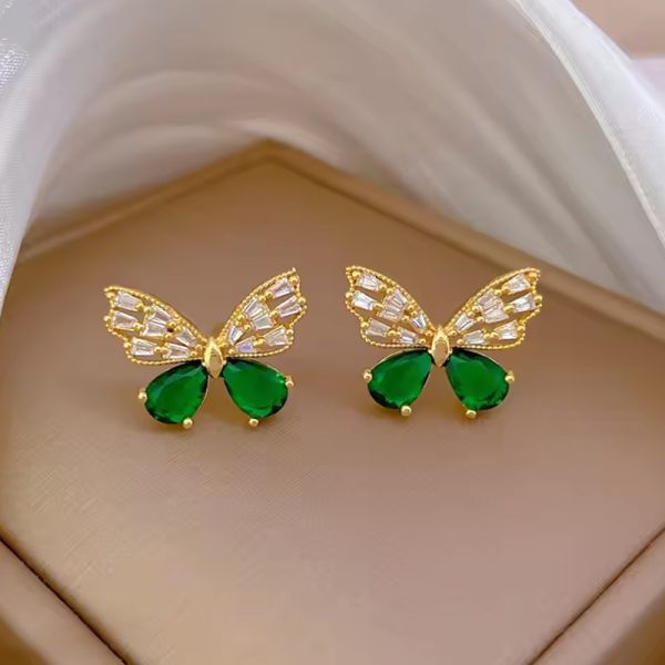 Green Crystal Openwork Butterfly Earrings