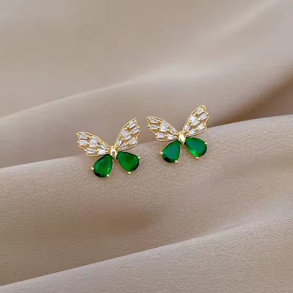 Green Crystal Openwork Butterfly Earrings