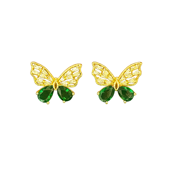 Green Crystal Openwork Butterfly Earrings
