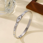White Shell Silver Evil Eye Kada Bracelet