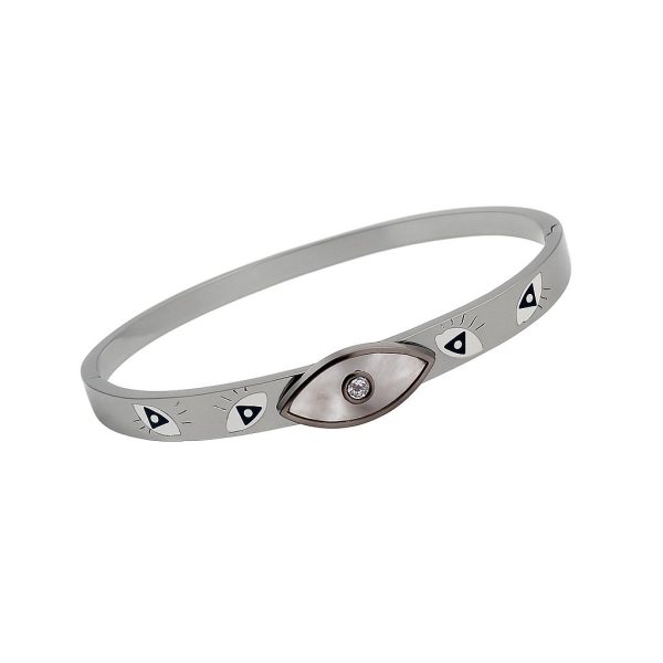 White Shell Silver Evil Eye Kada Bracelet