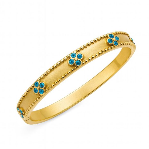 Gold-Toned Floral with Blue Crystal Accents Bracelet