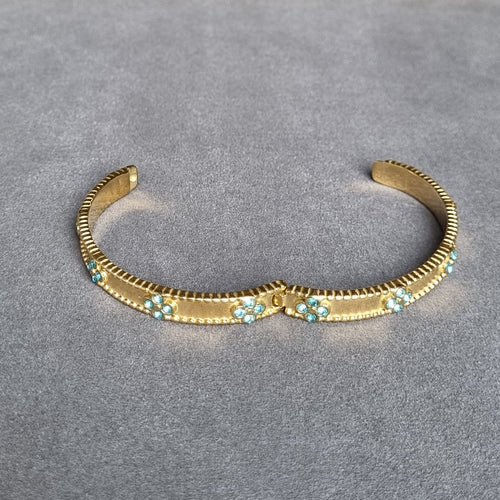 Gold-Toned Floral with Blue Crystal Accents Bracelet
