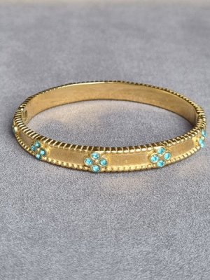 Gold-Toned Floral with Blue Crystal Accents Bracelet