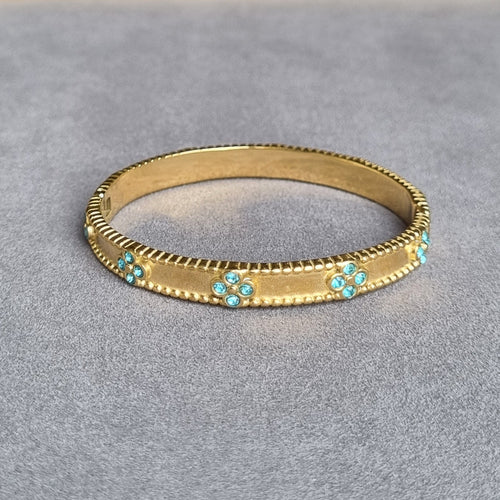 Gold-Toned Floral with Blue Crystal Accents Bracelet