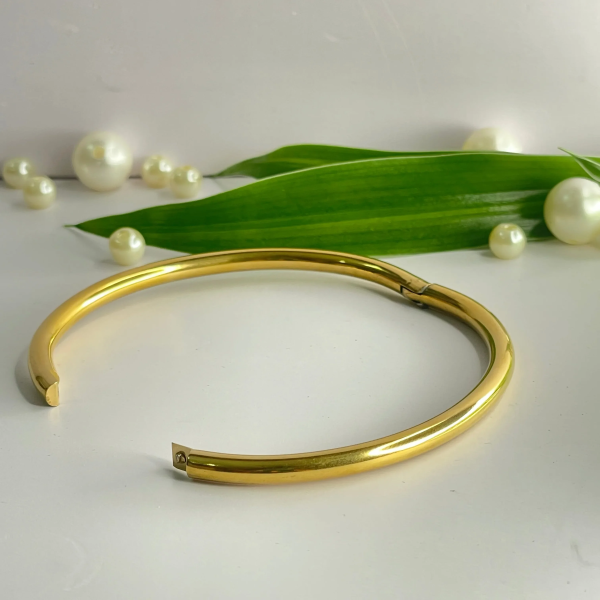 Anti-Tarnish Smooth Gold Tube Bangle Bracelet