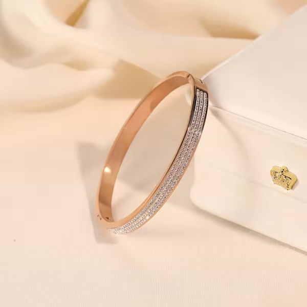 Anti-Tarnish Triple Crystal Line Bracelet – Rose Gold