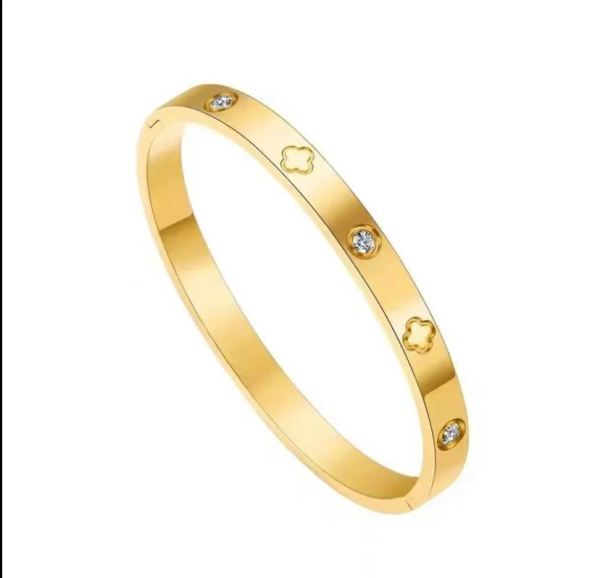 Anti-Tarnish Gold Clover Crystal Bracelet