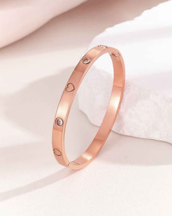 Anti-Tarnish Rose Gold Heart & Crystal Bracelet