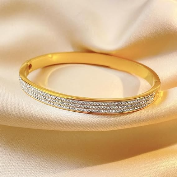 Anti-Tarnish Triple Crystal Line Bracelet – Gold