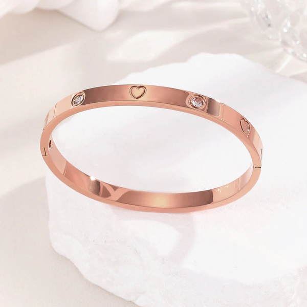 Anti-Tarnish Rose Gold Heart & Crystal Bracelet