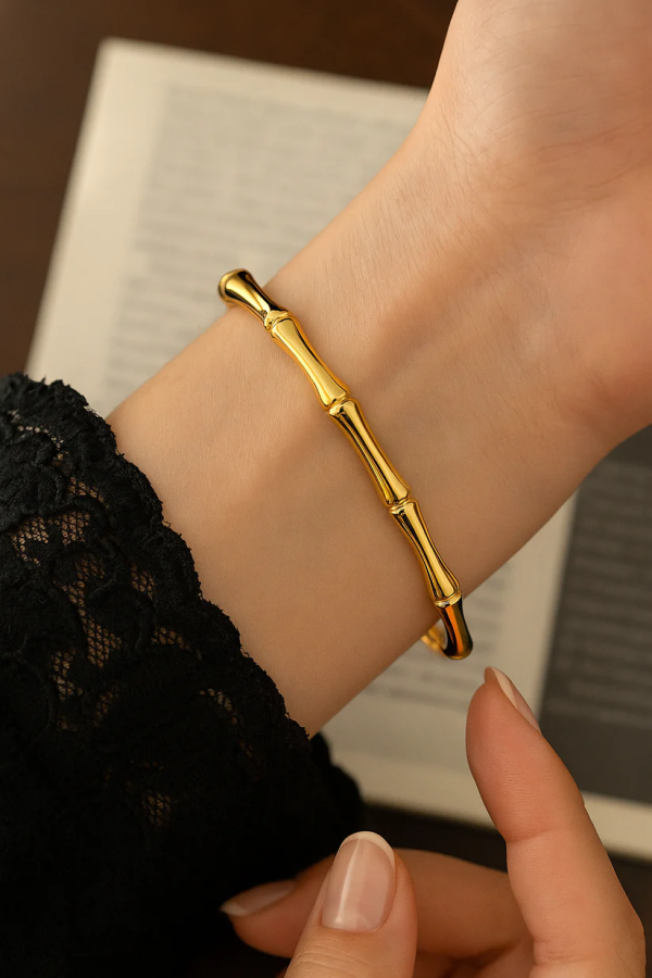 Orbit Bling Anti-Tarnish Gold Bamboo Segment Bracelet