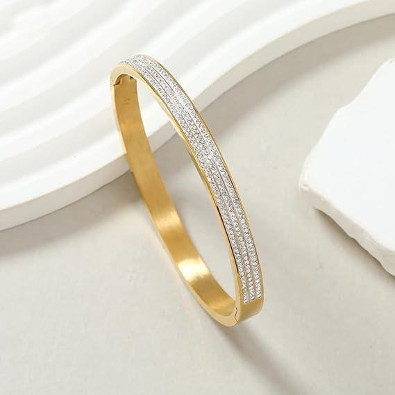 Anti-Tarnish Triple Crystal Line Bracelet – Gold