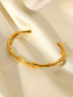Orbit Bling Anti-Tarnish Gold Bamboo Open Cuff Bracelet