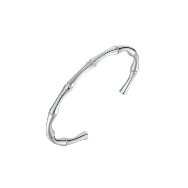 Anti-Tarnish Silver Bamboo Open Cuff Bracelet