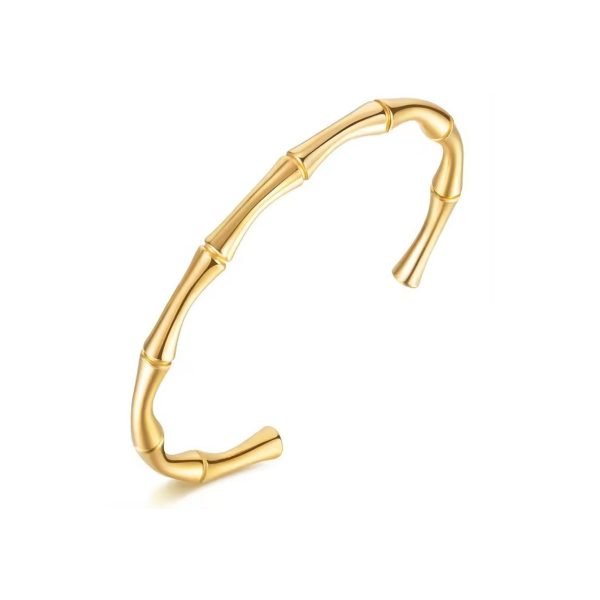 Orbit Bling Anti-Tarnish Gold Bamboo Open Cuff Bracelet