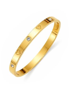 Anti-Tarnish Gold Heart & Crystal Bracelet