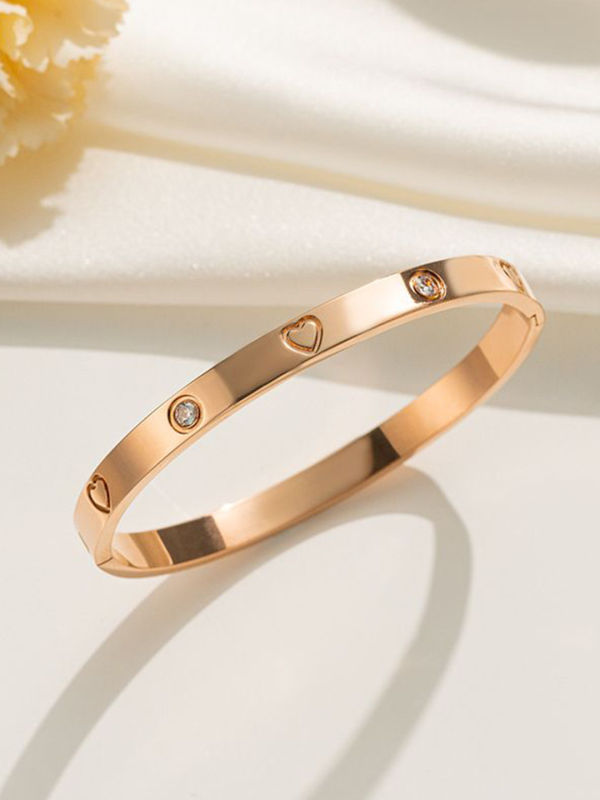 Anti-Tarnish Rose Gold Heart & Crystal Bracelet